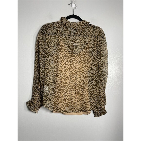 J.CREW Ruffle Button-up Shirt in Leopard-print Crinkle Chiffon CF437 Size 0 READ - Picture 5 of 13